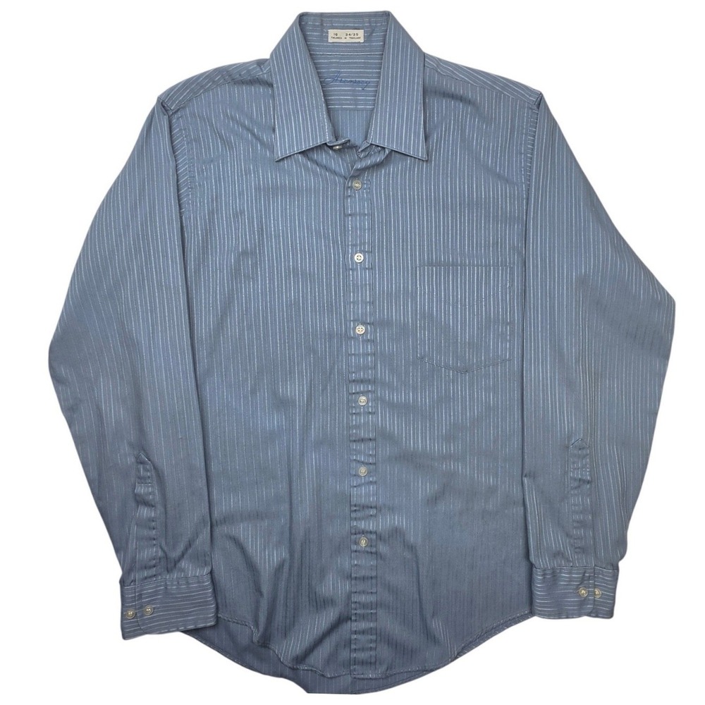 Hennessey Mens Blue Pinstripe Long Sleeve Button Down Dress Shirt Size 16 34/35